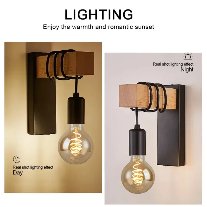 Retro Wood LED Wall Lamp E27 220V 110V Industrial Night Loft Light Fixtures Live Room Bedside Lamp Decor for Bathroom Restaurant - Image 3