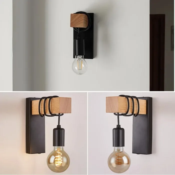 Retro Wood LED Wall Lamp E27 220V 110V Industrial Night Loft Light Fixtures Live Room Bedside Lamp Decor for Bathroom Restaurant - Image 4