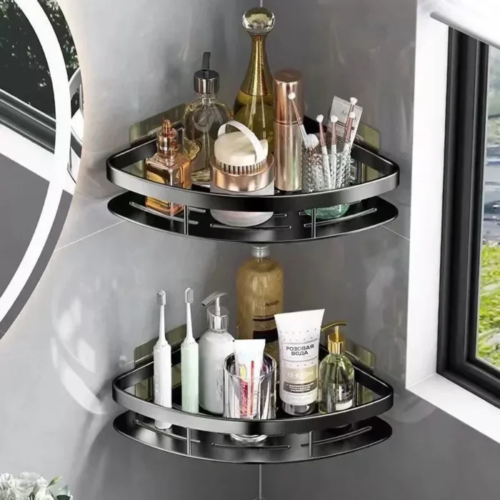 Storage Organizer Shower Shelf Bathroom Shelf Aluminum Alloy Shampoo Rack Makeup Bathroom Accessories No Drill Wall Corner Shelf - Image 2