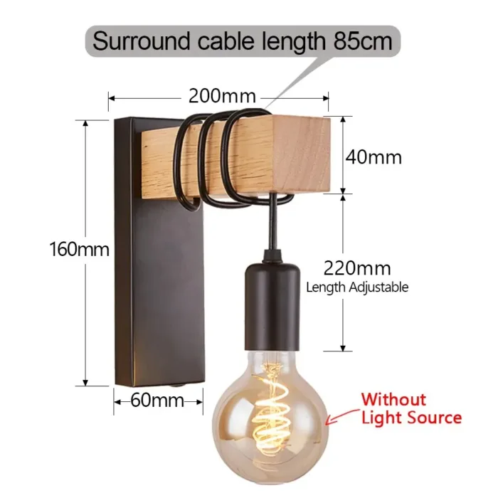 Retro Wood LED Wall Lamp E27 220V 110V Industrial Night Loft Light Fixtures Live Room Bedside Lamp Decor for Bathroom Restaurant - Image 2